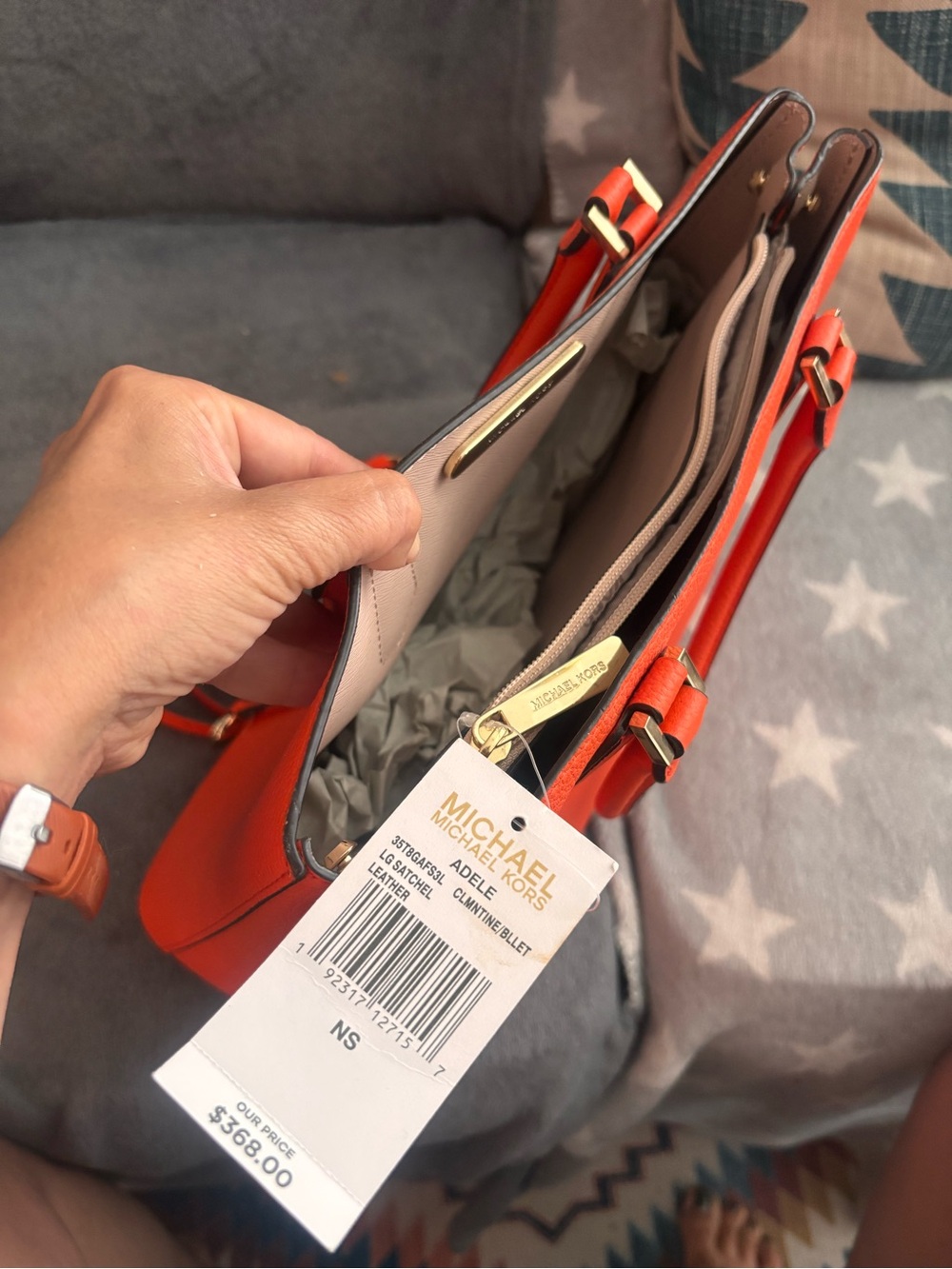 Gorgeous Michael Kors Bright Orange Leather Satchel with Detachable Strap - Picture 3 of 9